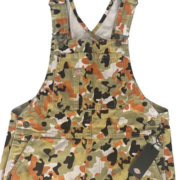 Dickies The Artondale Camo Print Duck Bib Overalls Green Orange Size Small NWT - Picture 11 of 13